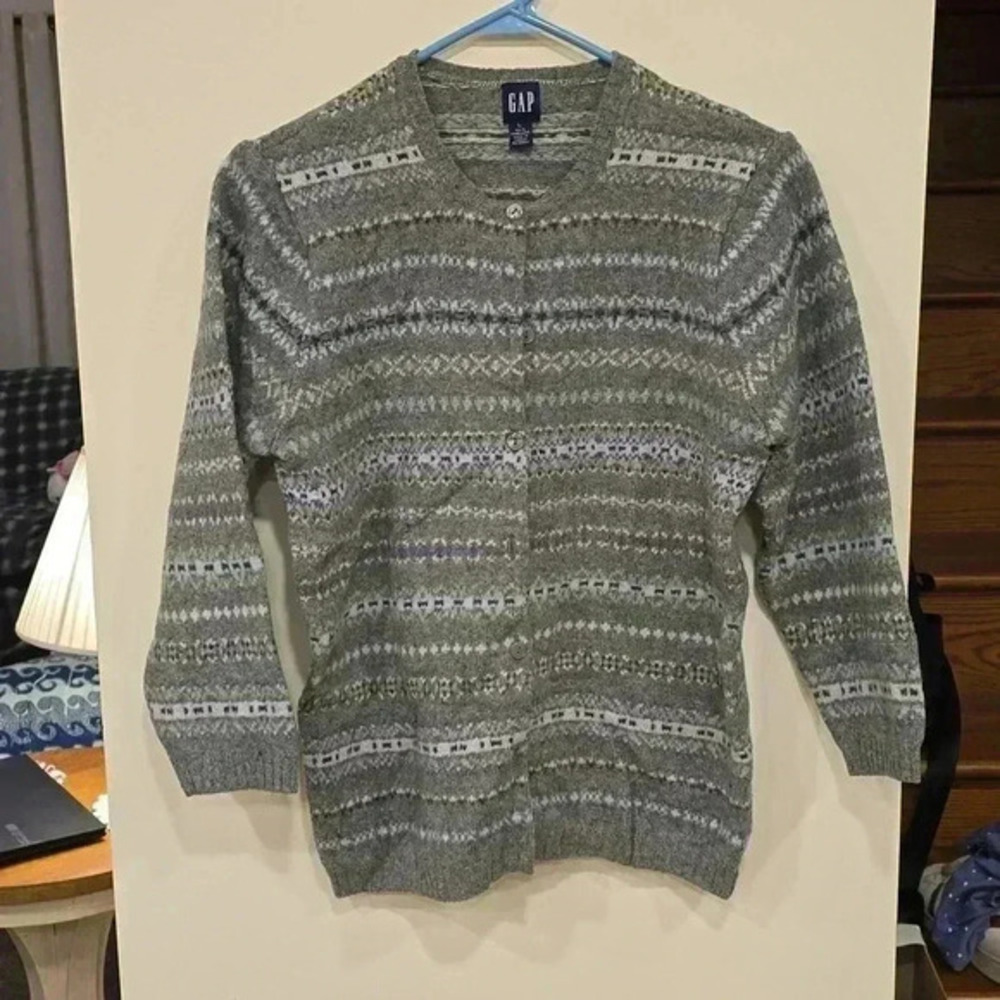 Women's Large Lambs Wool Cardigan Scandigirl Cabin Fair Isle Lagenlook Scandi‎